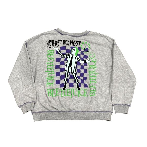 Beetlejuice Womens L Crewneck Gray Sweatshirt "The Ghost With The Most" Fall - Picture 5 of 6